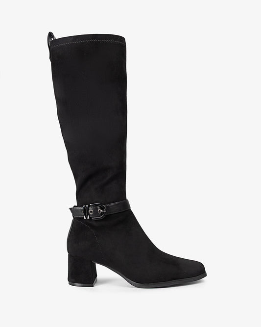 Black Suede Flare High Boot