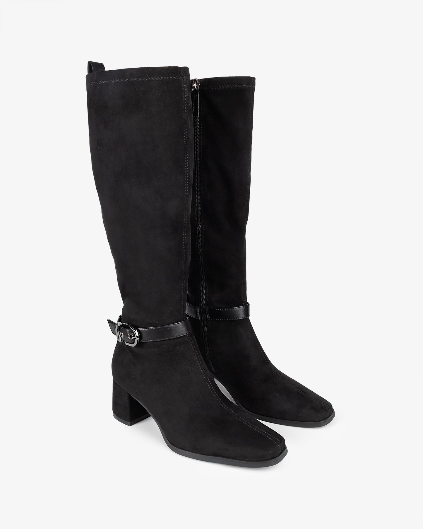 Black Suede Flare High Boot