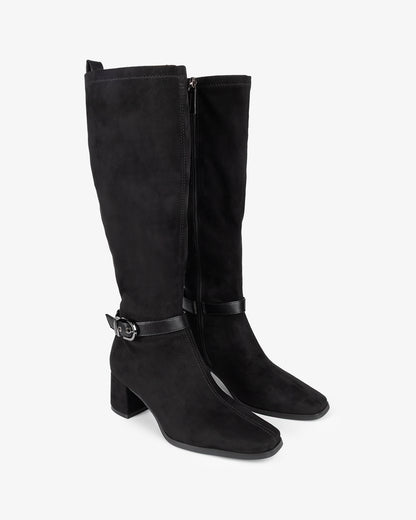 Black Suede Flare High Boot