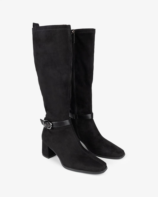 Black Suede Flare High Boot
