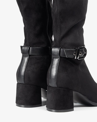 Black Suede Flare High Boot