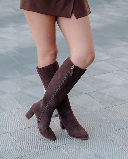 Bota Alta de Serraje Marrón Sinnara